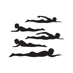 Silhouette figures of people in a prone, swimming position. 