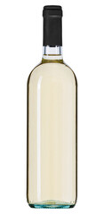 Bottle of white wine on white background without label studio photo on white background without shadows