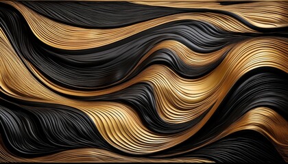 abstract wavy wooden panel design in black and gold