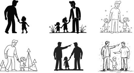 Father and children walking together, family bonding, parenting moments, kids outdoors, fatherhood, happy family, father and child relationship, parenting concepts