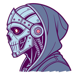 Vector art of cyborg skull with helmet and hood illustration