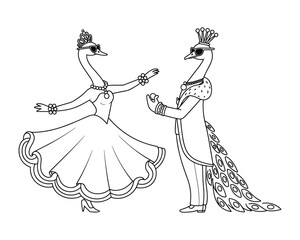 Royal Swan Couple in Elegant Attire and Sunglasses Dancing peacock king