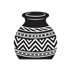 Silhouette traditional clay pot with a rounded body, a narrow neck, and a slightly flared rim. 