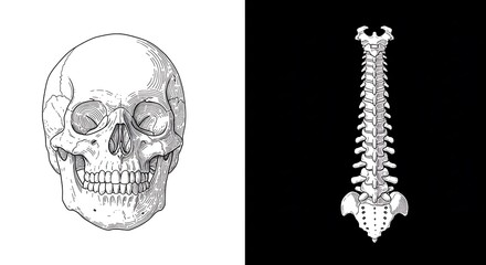 Intricate Linework: Skull & Spine Anatomy