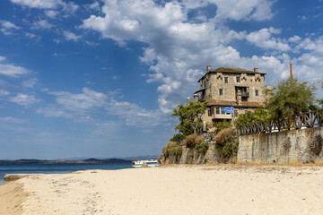 Byzantine Coastal Tower Overlooking the Aegean Sea in Ouranoupolis, Greece