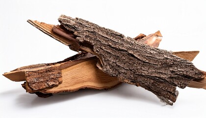 rustic woodland fragments bark pieces on white natural texture still life art 80 on white background generative ai