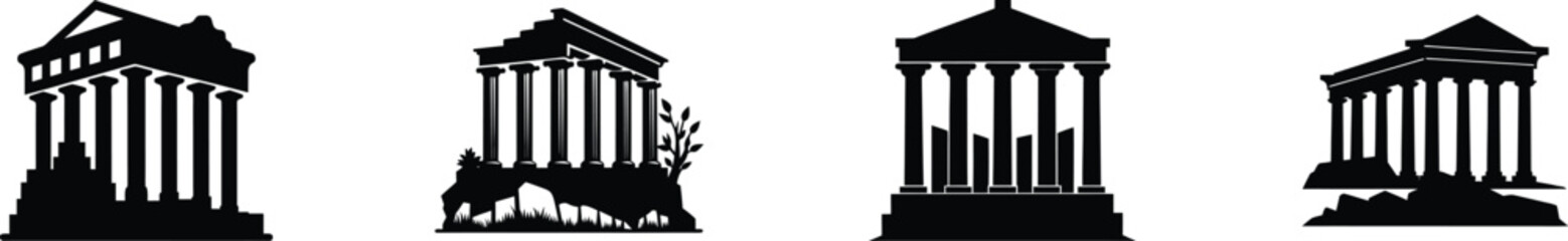 Obraz premium Ancient greek roman architectural ruins column facades silhouette