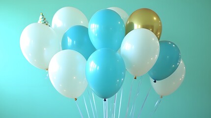 Pastel Teal White Gold Balloons Birthday Party Decorations