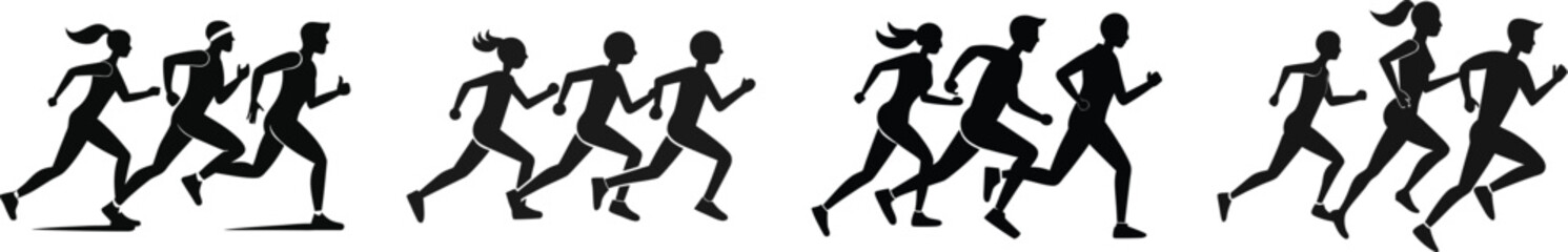 Diverse group of people running in a race athletic activity silhouette silhouette