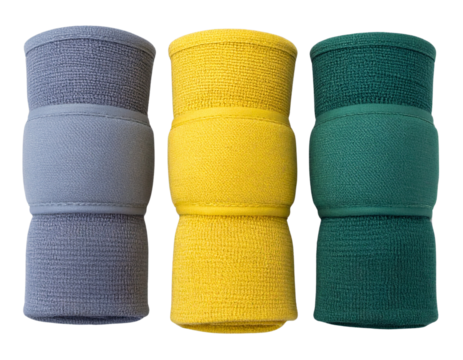  Three Knee Wraps Laid Flat in Parallel, isolated on transparent background PNG