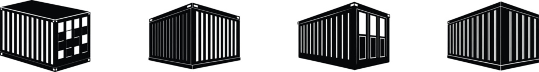 Shipping container silhouettes set in various angles silhouette