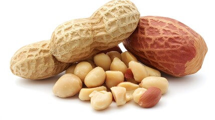 Closeup of Peanuts in Shells and Shelled Peanuts