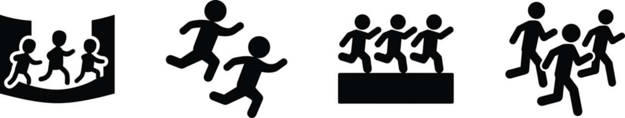 Group of running figures silhouette set active lifestyle concept silhouette