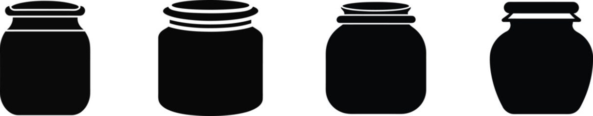 Four black silhouette mason jars isolated on silhouette