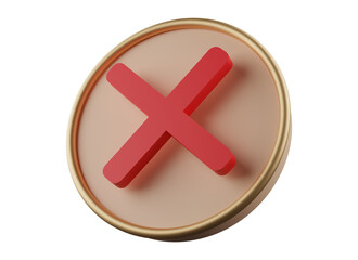 Fototapeta premium 3D Rendered Red Cross Mark Badge Icon – Error, Cancel, Wrong, Rejected Symbol