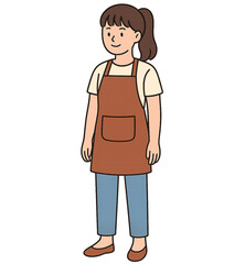 Fototapeta premium Coffee shop bakery shop owner woman dressed in minimalist style wearing apron active and agile pose line drawing minimalist style cartoon vector illustration PNG