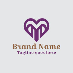 Letter M shape heart love symbol vector illustration. Fully vector file. Editable color. CMYK color mode.