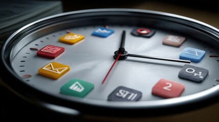 Fototapeta premium Time management concept with clock and task icons, productivity metaphor