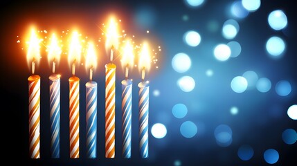 Magical Birthday Candles with Sparkling Flames and Blue Bokeh Background