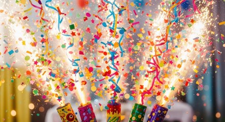 Exploding Confetti Poppers: Colorful Celebration with Streamers and Sparkles