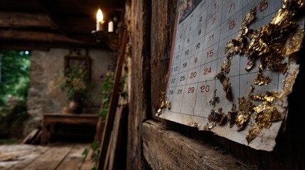 Obraz premium Wall calendar with torn pages, passing time, aging concept