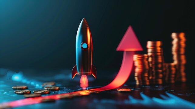 A creative 3D render illustration on the theme of skyrocketing sales. skyrocket conceptual