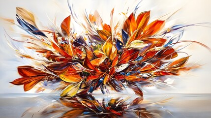 Abstract Floral Painting, Vibrant Orange and Red Flowers, Modern Art Canvas