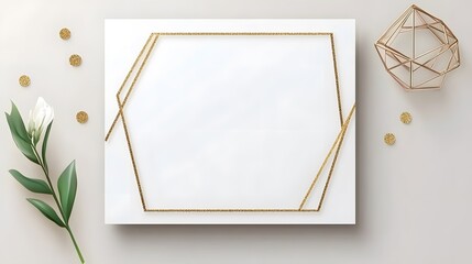 Elegant Gold Glitter Frame White Card Mockup