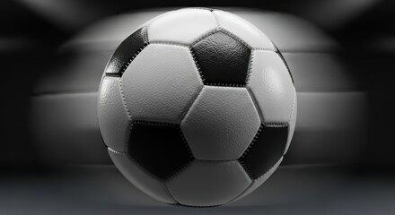 Naklejka premium Close Up Shot of a Textured Soccer Ball on a Dark Blurred Background