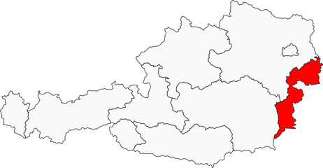 A detailed map of Austria highlighting the Burgenland state. Ideal for regional tourism, historical projects, or business-related content.

