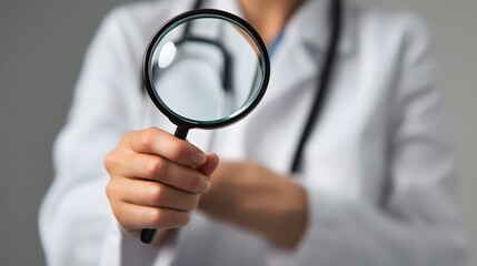Doctor Holding Magnifying Glass Medical Examination Close Up