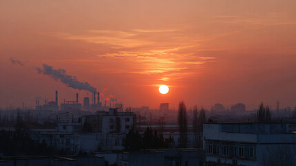 Fototapeta premium stunning sunsets captured in different countries showcasing beauty of industrial cities