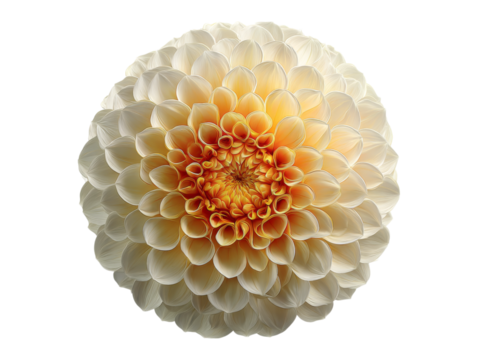 Cream and orange dahlia flower close up black background, Isolated On White Background, Png Transparent