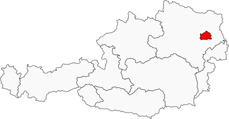 A detailed map of Austria highlighting the Vienna capital city (Wien). Ideal for urban planning, business, or tourism-related projects.


