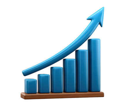 Blue bar chart upward arrow financial growth business success economic increase 3D illustration positive trend data analysis motivation isolated transparency background - Powered by Adobe