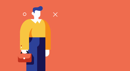 Modern flat design illustration of a professional person holding a briefcase. Represents business, career, corporate identity, and professional services.