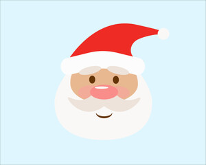 Cute Santa Claus Face Vector Illustration, Christmas Icon, Festive Holiday Design on Light Blue Background