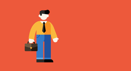 Professional businessman in flat design style, holding a briefcase against a vibrant background. Ideal for business concepts, corporate identity, and professional services.