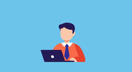 Faceless businessman uses a laptop, representing remote work, online learning, or digital business solutions. Ideal for corporate, technology, and communication concepts.