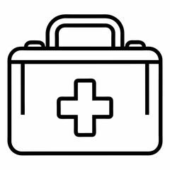 Black Outline of First Aid Kit with Cross, Medical Vector Illustration