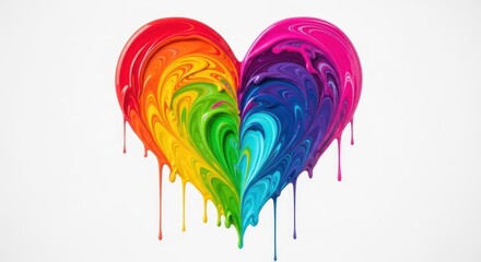 Dripping rainbow-colored heart shape against a white background