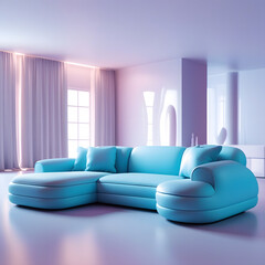 Modern Blue Sectional Sofa in a Bright Living Room