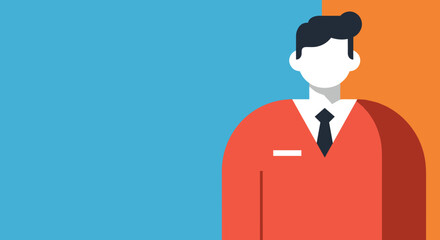 Professional flat design illustration of a male employee or service worker with a name tag, ideal for business, corporate, or customer service concepts.