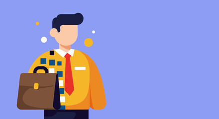 Flat design illustration of a professional businessman holding a briefcase, ideal for corporate, finance, or career-related content with ample copy space.