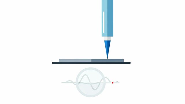 Atomic Force Microscopy Animation - A stylized animation depicting an atomic force microscope scanning a surface, with a waveform graph illustrating the surface topography.