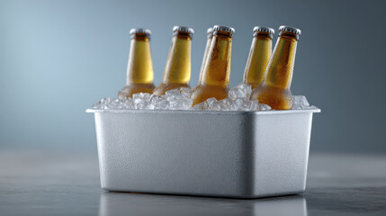 Chilled bottles in metal container showcase brewing process, perfect for gatherings and celebrations