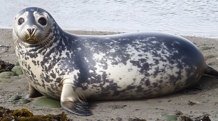 Adorable Seal Pup on Sandy Beach near Ocean