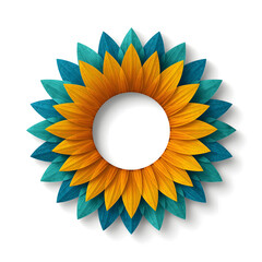 "Colorful Geometric Sunflower Illustration with Multicolored Petals on White Background – Modern Minimalist Floral Design"
