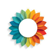 "Colorful Geometric Sunflower Illustration with Multicolored Petals on White Background – Modern Minimalist Floral Design"
