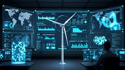 Futuristic Energy Management: Monitoring Wind Turbines with Advanced Technology and Data - Powered by Adobe